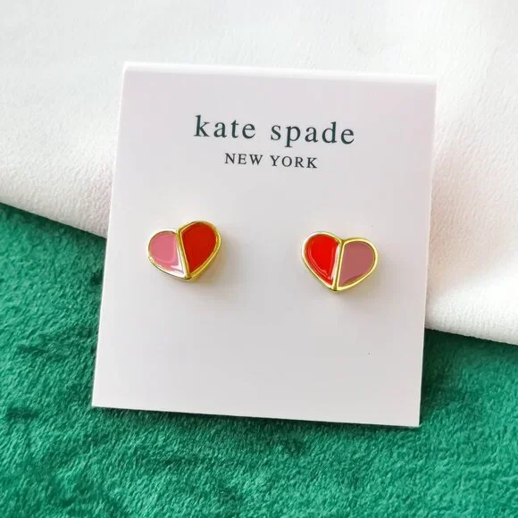 KATE SPADE Heritage Spade Heart Pink Red Stud Earrings NEW - Picture 1 of 3